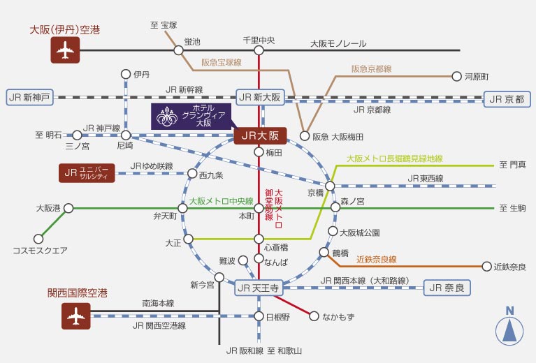 電車からのアクセス ホテルグランヴィア大阪